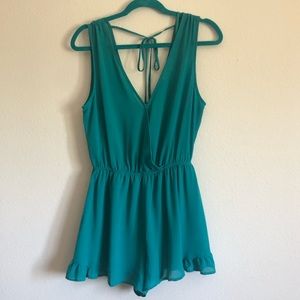 ASTR turquoise v-neck romper